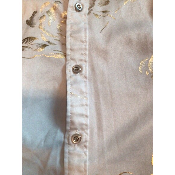 Zeroyaa Mens Small Short Sleeve Button Up White Shiny Gold Paisley Shirt - Picture 11 of 16